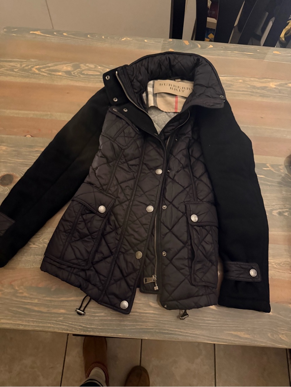 Burberry Brit Black Quilted Hooded wool cotton nylon jacket XS - Picture 10 of 12